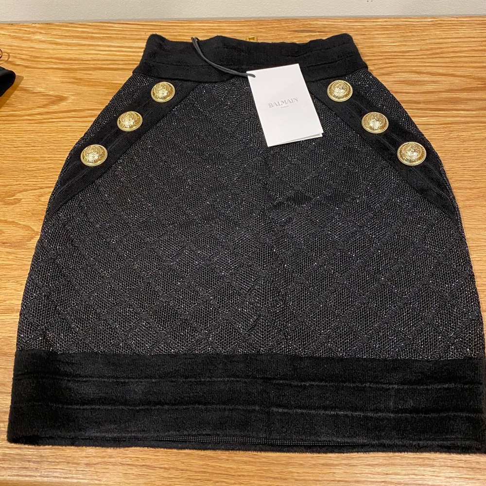 BALMAIN DIAMOND PATTERN MINI SKIRT SZ 34